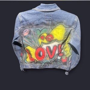 Calvin Klein Jeans Custom Hand Painted “LOVE”  denim jacket - Art Graffiti Back